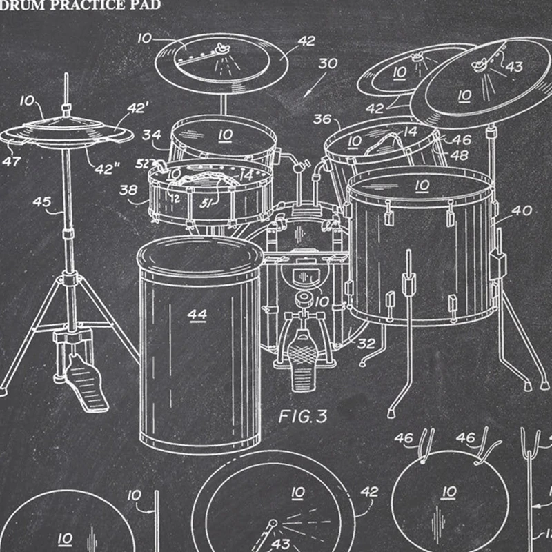 Music Instruments Patent Print Vintage Poster Drum Blueprint Retro Wall Art Canvas Painting Drummer Gift Music Studio Decor