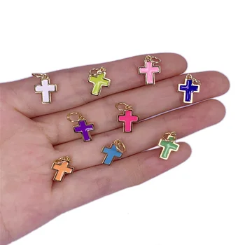 5pcs Enamel Brass Gold Plated Cross Pendant Charms 9x14mm Accessories For Making Necklace Bracelet Decorations