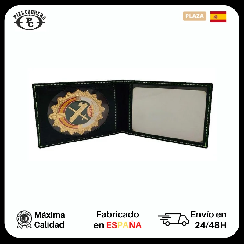 Cartera porta placa verde Guardia Civil con insignia incluida,fabricación en piel de Ubrique en primera calidad con cuero vacuno