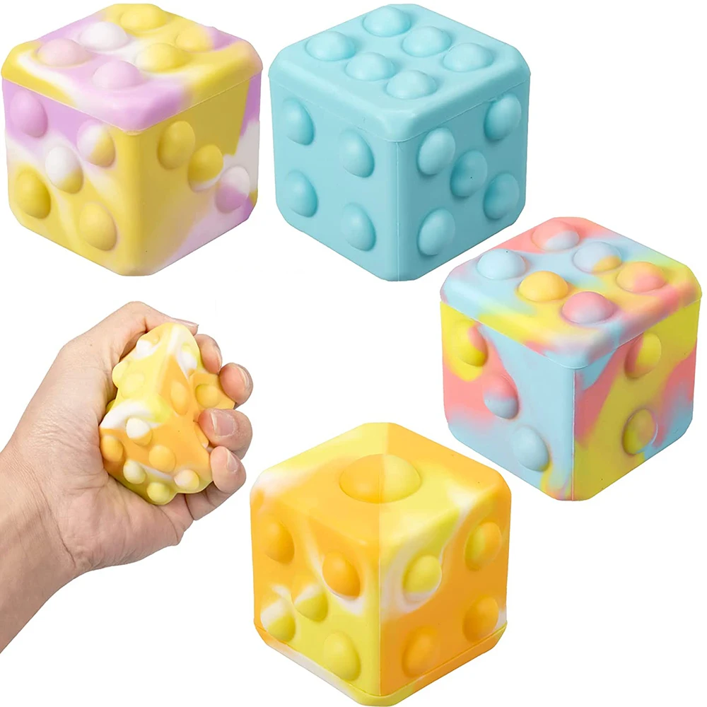 3D Decompression Dice Fingertip Stress Relief Balls Sensory Fidget Toys Puzzle Push Bubble Simple Dimple Anti Stress Squeeze Toy