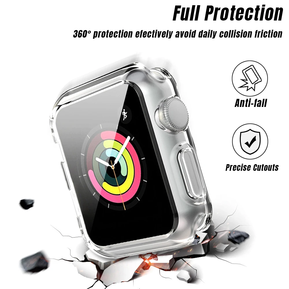 360 Cover for Apple Watch Case 7 6 SE 5 4 3 2 41MM 45MM 42MM 38MM Soft Clear TPU Screen Protector for iWatch 7 654 321 44MM 40MM