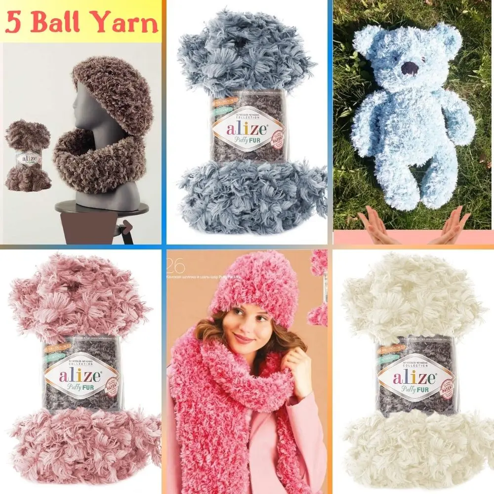 

Finger Knitting Yarn Puffy Fur (5 Ball) 16 Color Options - Easy Knitting -NO SKEWERS-NO NEEDLES- 6Meters(100gr)-Alize-Scarf-DIY