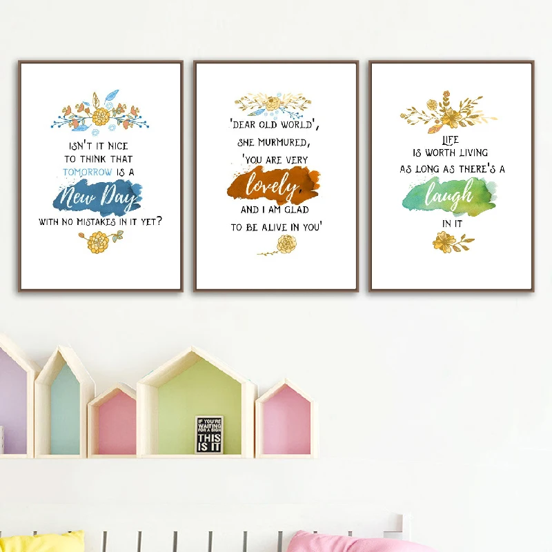 Anne of Green Gables Quotes Posters and Prints Book Lover Gift Laugh Lovely Watercolor Art Canvas Painting Nursery Wall Decor