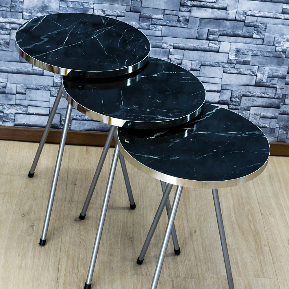 Coffee Table 3 Pieces Coffee Table Tea Coffee Service Table Round Living Room Nightstand, Coffee Table Quality Metal Leg