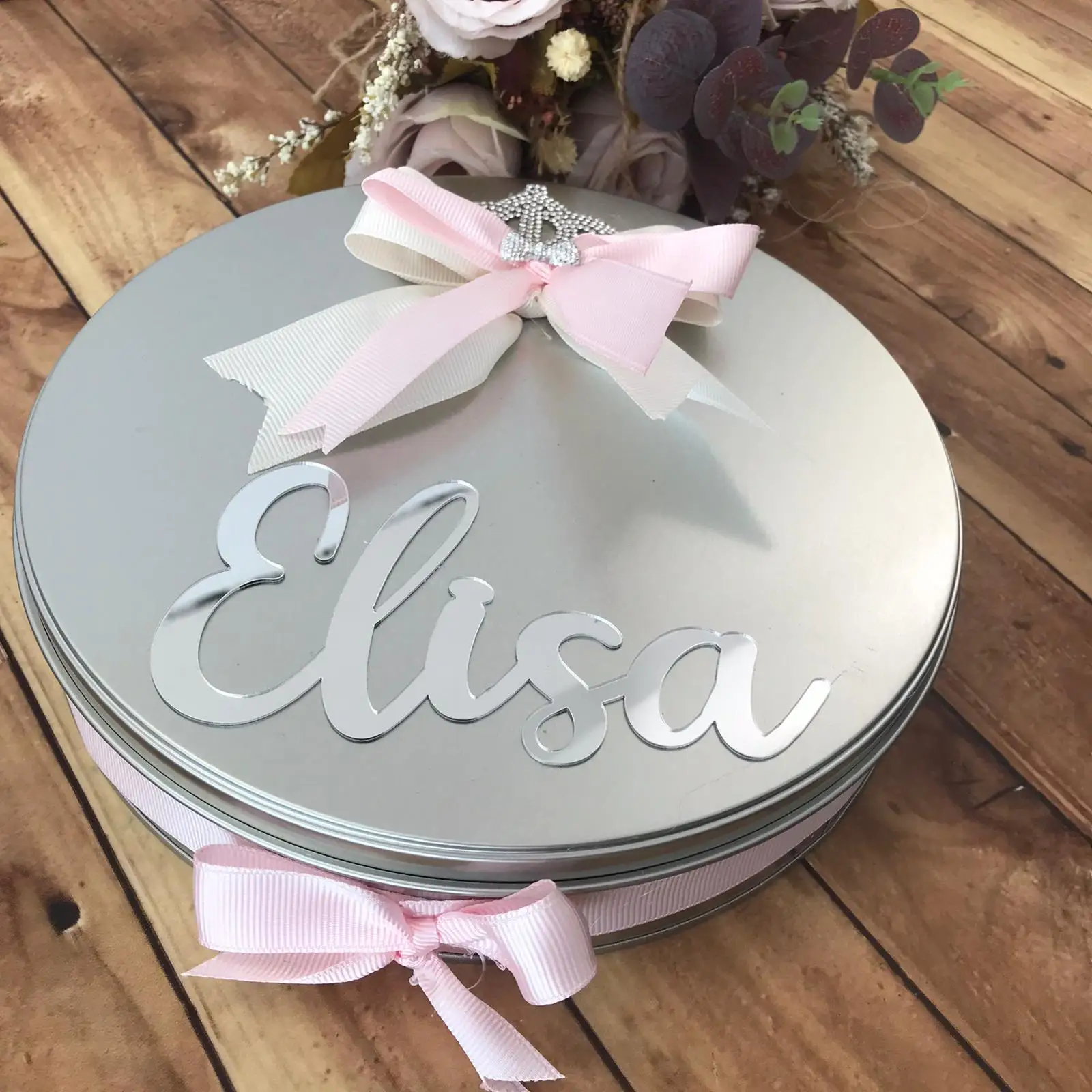 

Girl Baby Shower Sneak Biscuit Cookie Tin Chocolate Box Favor Newborn Chocolate Baptism Favors NO CHOCOLATE