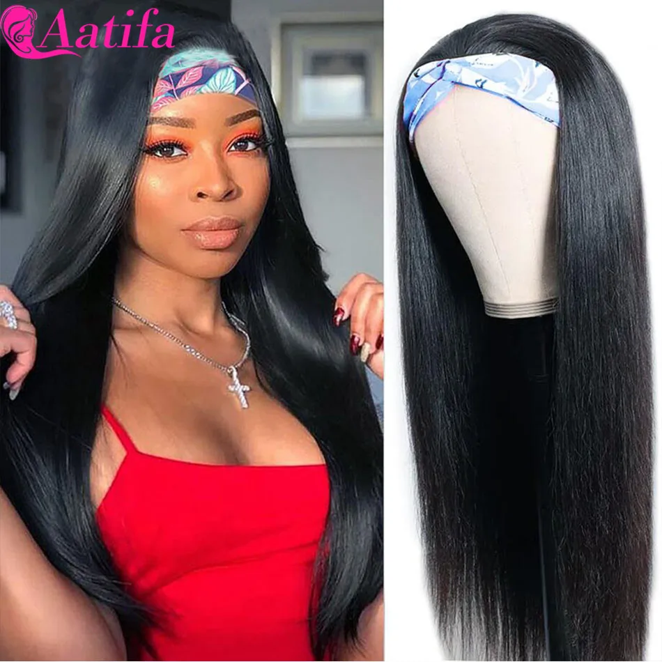 Straight Headband Scarf Wig Human Hair Wigs For Black Women Affordable Malaysian Headband Wig Machine Made Wigs