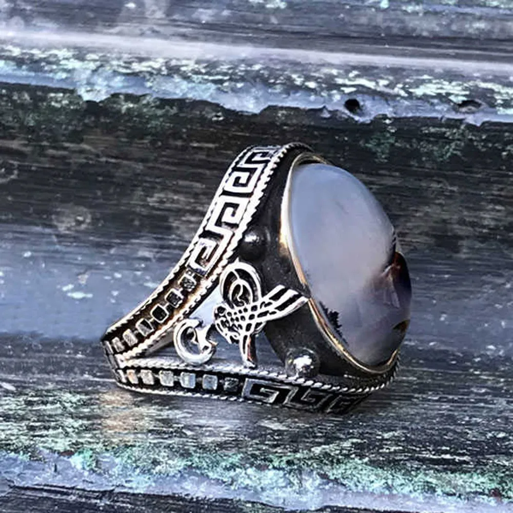 Elegant Ottoman Ring in 925 Sterling Silver Yemeni Agate Men’s Rings Trendy Gift for Men Side Tughra Rings Free Shipping Jewlery