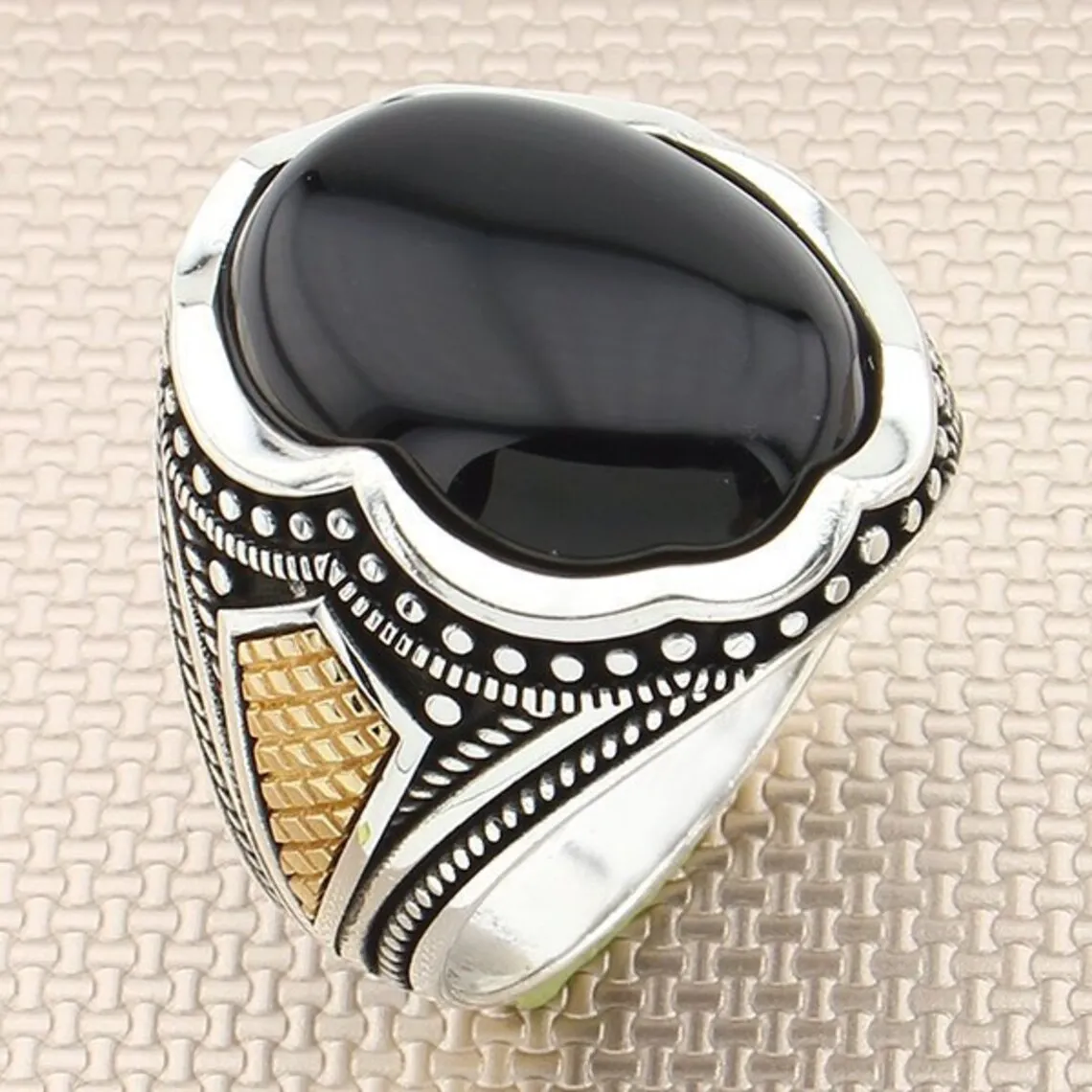 Silver Black Onyx Stone Ring for Men 925 Sterling Silver Collocation Fashion Natural Male Rings Vintage Antique Jewelery