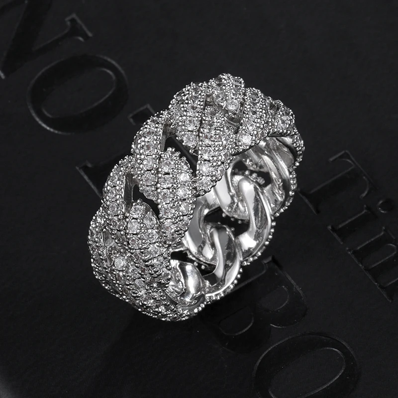 HIP Hop Classic CZ Cuban Prong Ring Gold Silver Color Iced Out Zircon Charm Ring For Men Women Jewelry Size 8-10