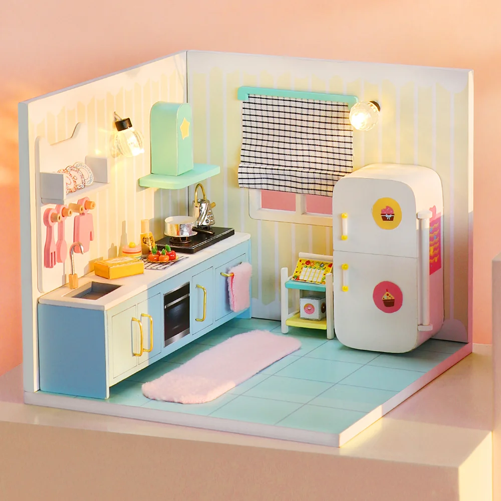 

YARD Miniature DIY Dollhouse Kit Rumbox DIY Mini House Kitchen Dollhouse Miniature House Building Kits Doll House with Furniture