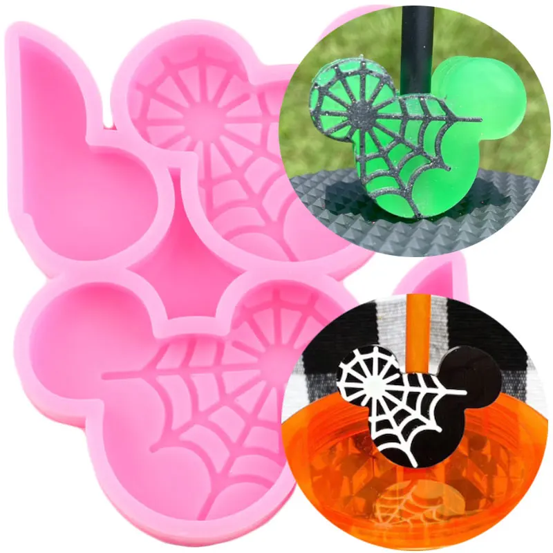 Halloween Mouse Head Spider Ghost Vampire Straw Topper Silicone Mold Chocolate Candy Jelly Fondant Molds Cake Decorating Tools