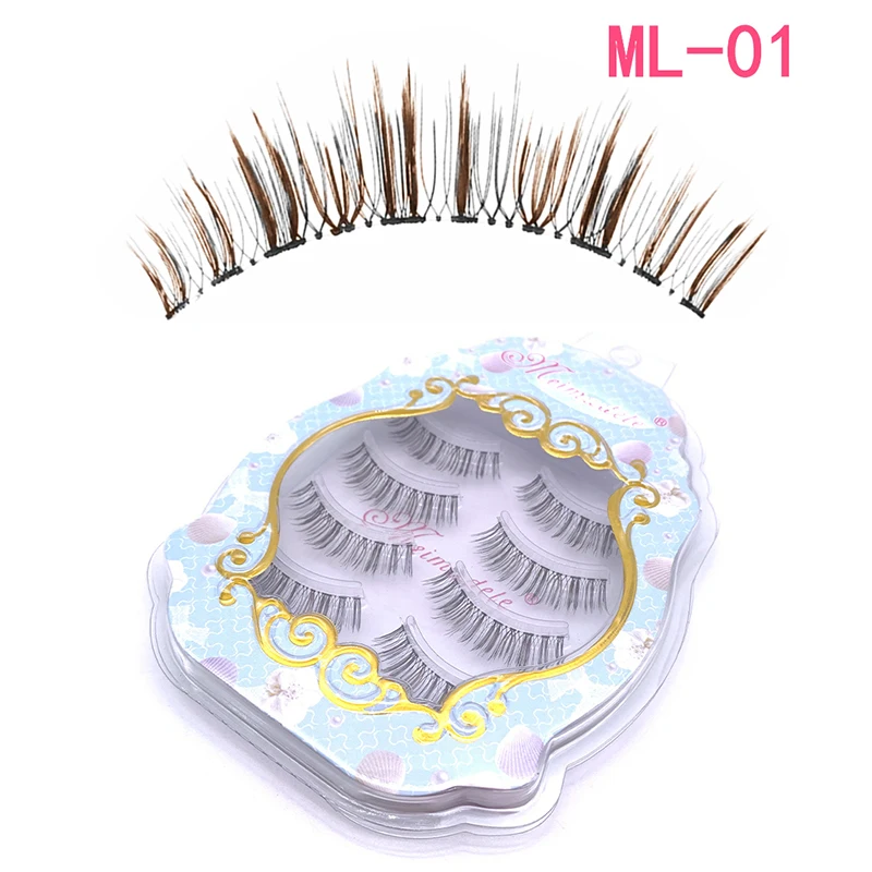 4 Pairs Silk Streifen Wimpern Volumen Falsche lash Natur Lange Schwarz Handgemachte Klar Band Auge LashesSet – Detail 8