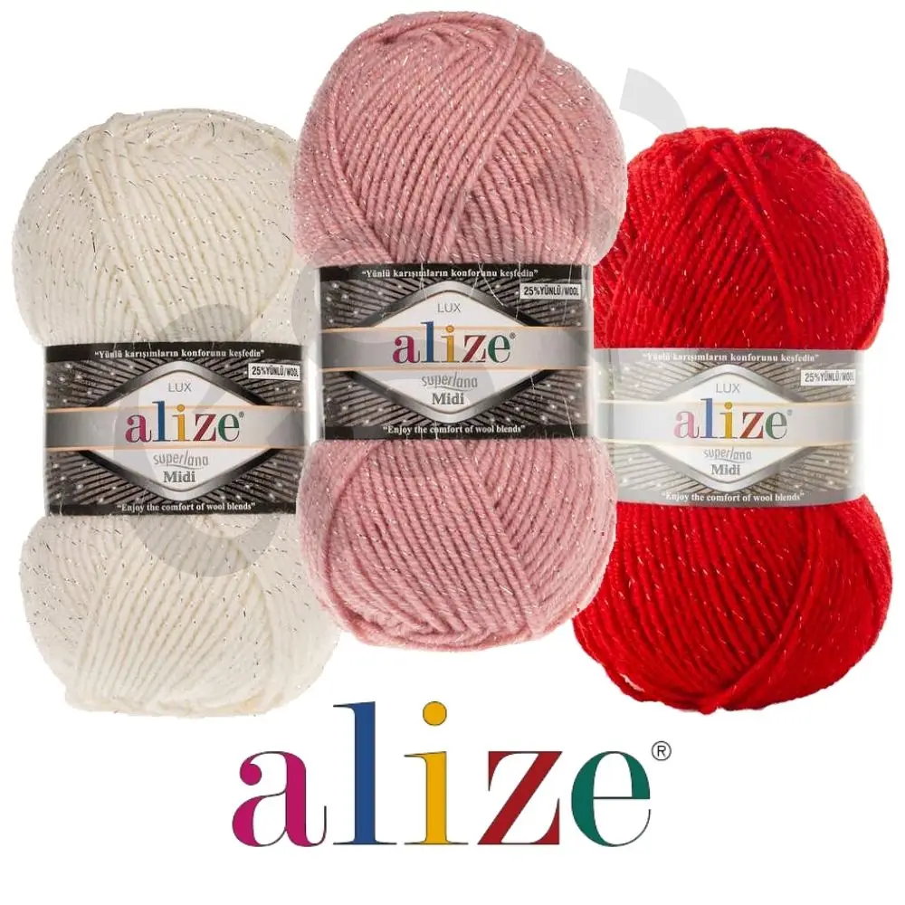 Shiny Silver Wool Yarn Hand Knitted Ball Alize Superlana Midi Lux- 7 Color Options 170 Meters(100gr) Winter - Tricot - Warm - Sweater - DIY - Baby, Scarfs - Cardigan - Beret - Dress - Amigurumi, Hobby