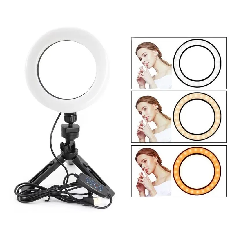 16 cm LED ring fill light with tripod, Mini LED camera desk lamp, for Youtube, makeup, video