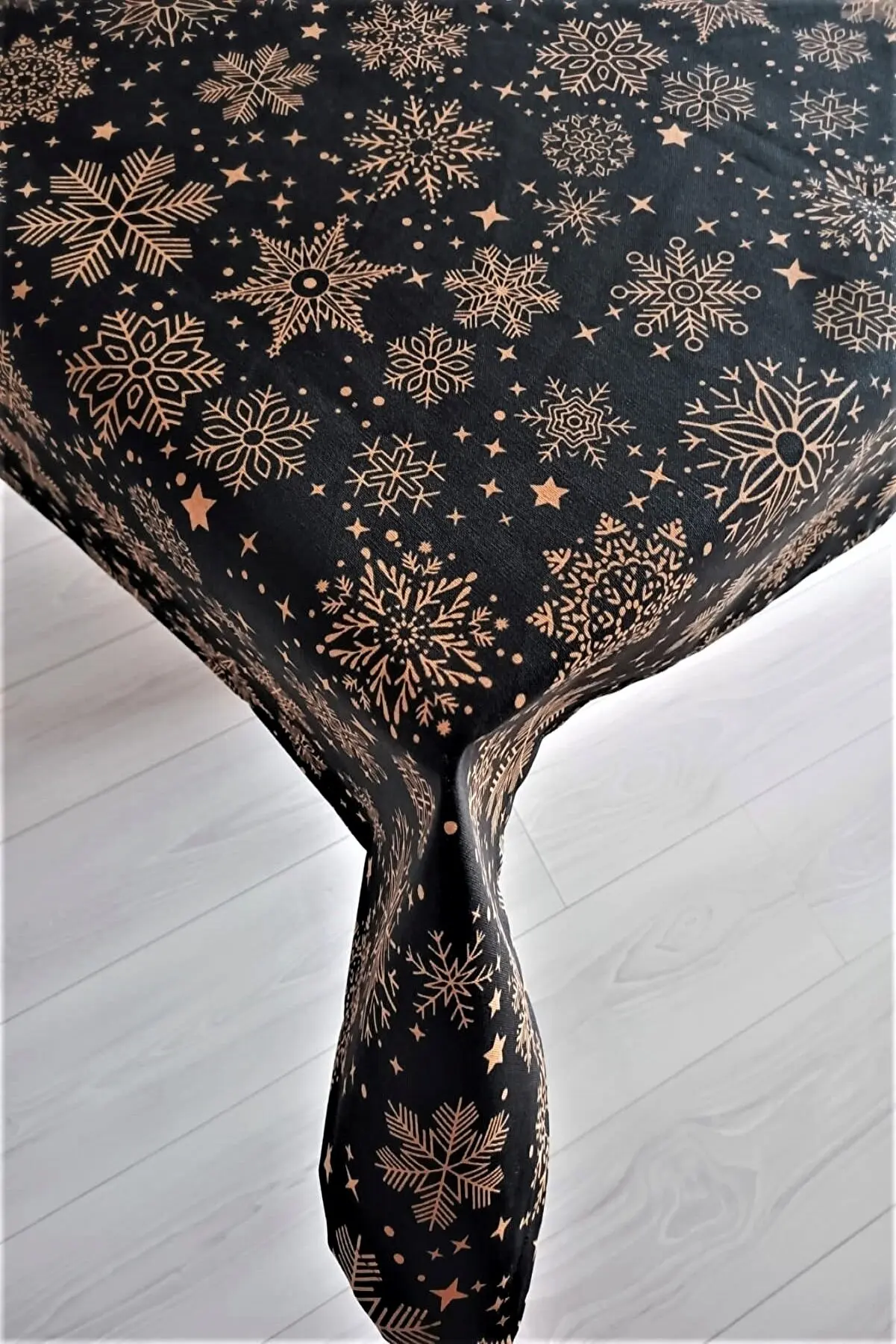 Linen Look Snowflake Pattern Black Tablecloth Wedding, Party,Sofa Cover Turkish Cotton For Rectangle Table