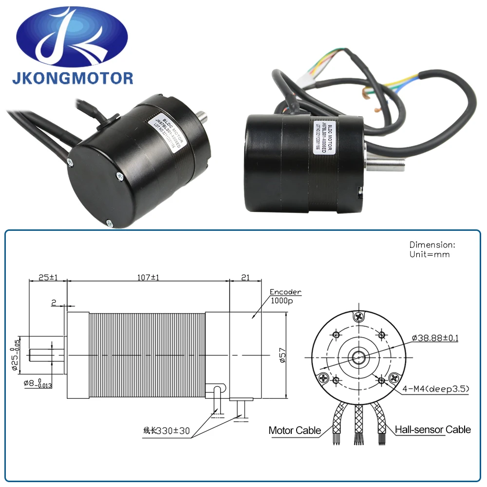 Imagem -03 - Jkongmotor-servo Motor sem Escova da C.c. com Codificador Projeto de Faça Você Mesmo Jk57bls04-x014ed 57 mm 36v 200w 0.48n.m Polos 1000p r