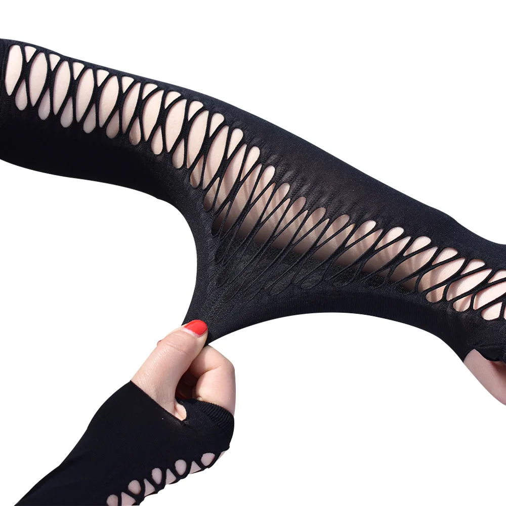 Long Fingerless Nylon Black Gloves Women Girls Halloween Mitten Hip Hop Punk Goth Cuff Dance Party Sexy Emo Accessories Gloves