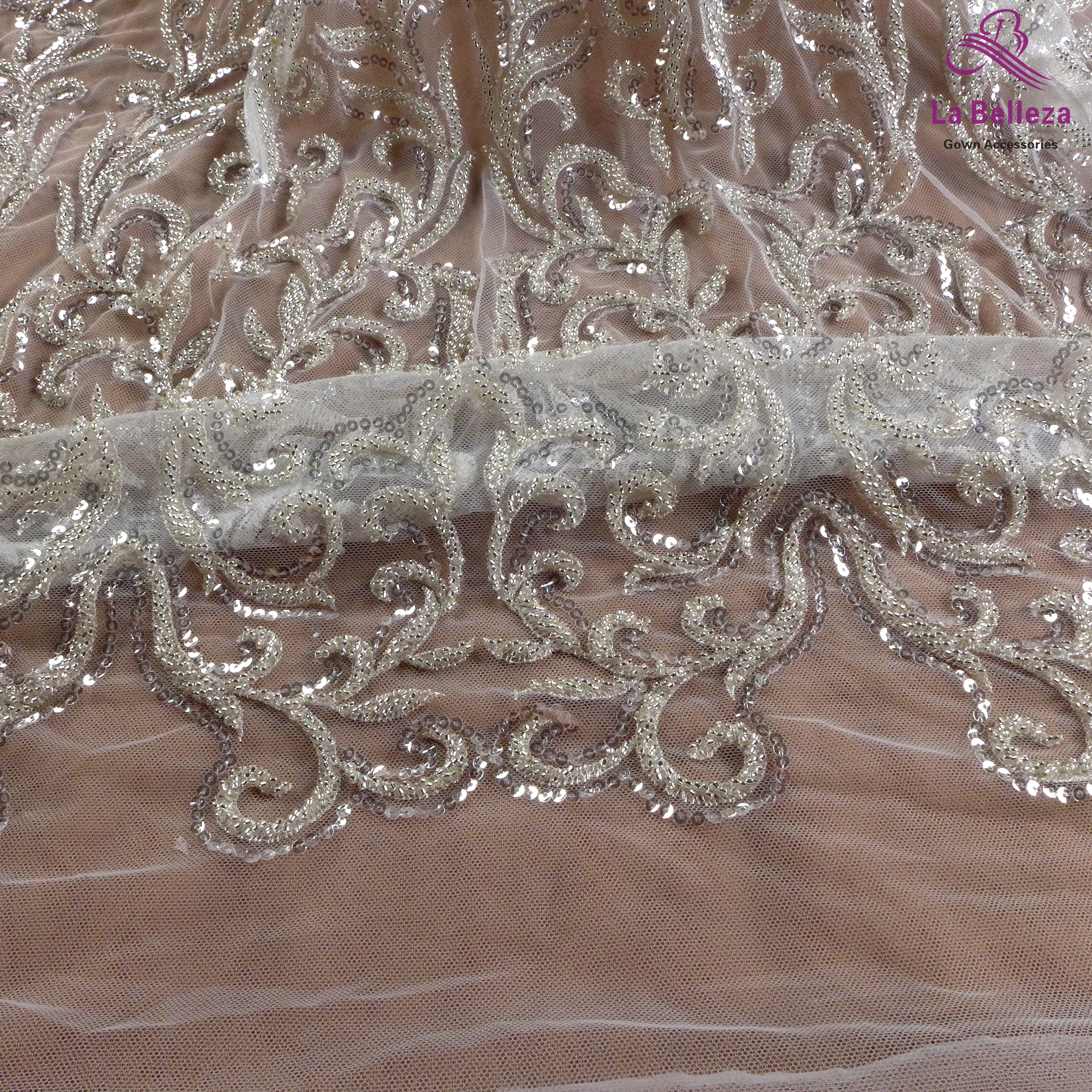 Silver wedding lace fabric,Ivory Heavy beaded gown lace,Evening dresses,110cm width Ivory sequins lace fabric 1 yard