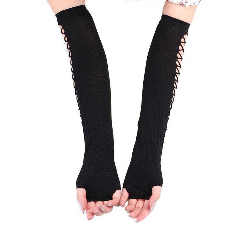 Guanti lunghi senza dita in Nylon nero donna ragazze guanti di Halloween Hip Hop Punk Goth Cuff Dance Party Sexy Emo accessori guanti