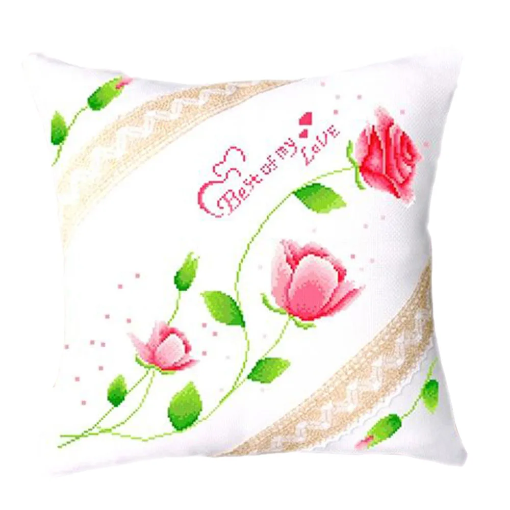 Love You Forever Best of My Love Floral Cushion Cover Stamped Cross Stitch Abstract Flowers Throw Pillow Kit, 18.1inches