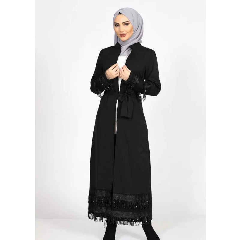 Stamp Detailed Abaya Turkish Muslim Woman's Clothing turkish clothes for women Dress Hijabi Autumn Muslim Robe Women's Long