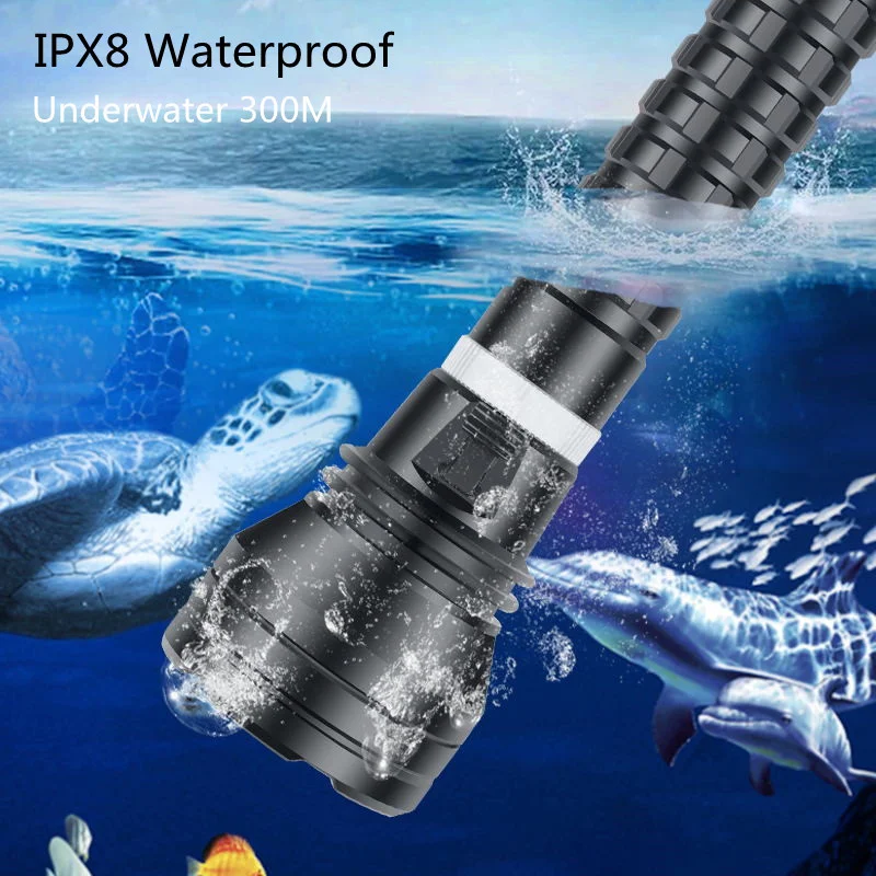 Linterna LED para buceo profesional, luz subacuática impermeable IPX8 de 30000LM, XHP70.2