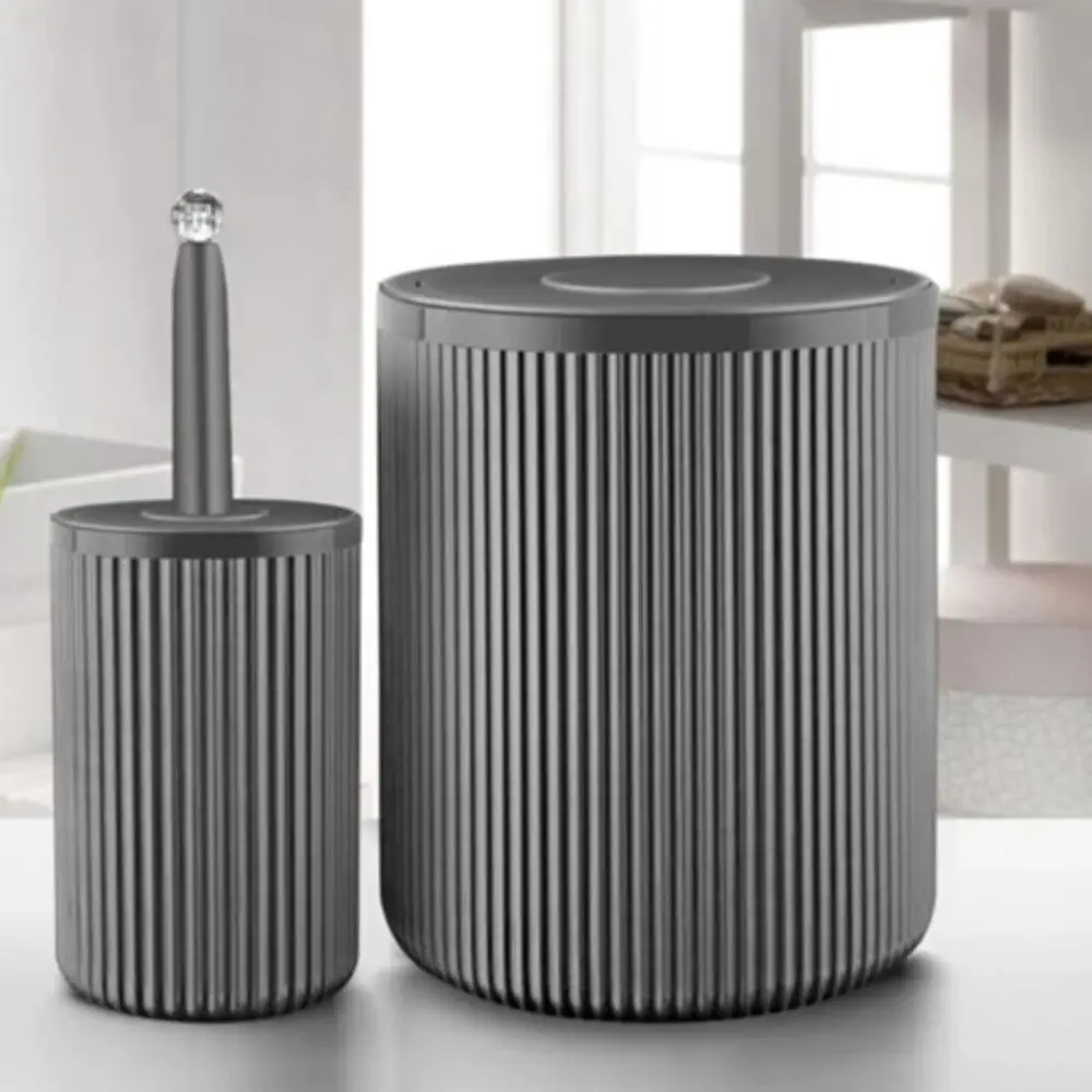 Sas Bathroom Dustbin Wc Toilet Brush Acrylic Gray 2 Pieces Set Acrylic Bathroom Set Toilet Set Bathroom Trash Bin Barrel