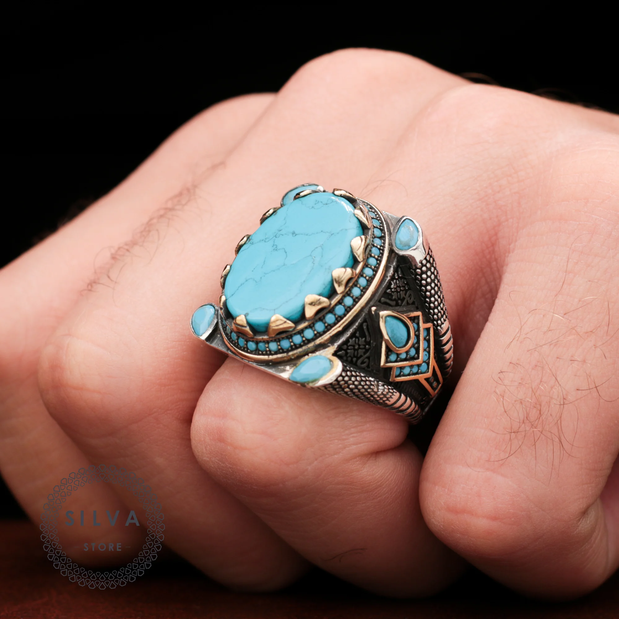 

Original Sterling Silver 925 Men's Ring With Turquoise Stone. Man Jewellery All Sizes Are Available