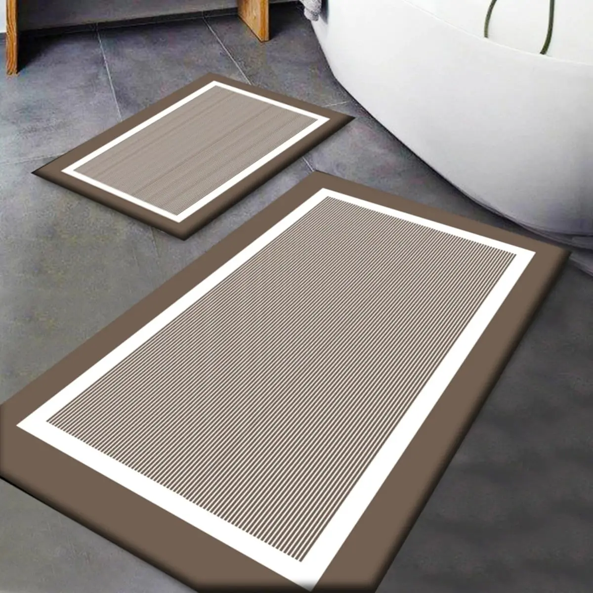 Else Brown Patterned Washable Non-Slip Base 2 Bathroom Carpet Doormat Set for Closet Carpet Easy To Clean