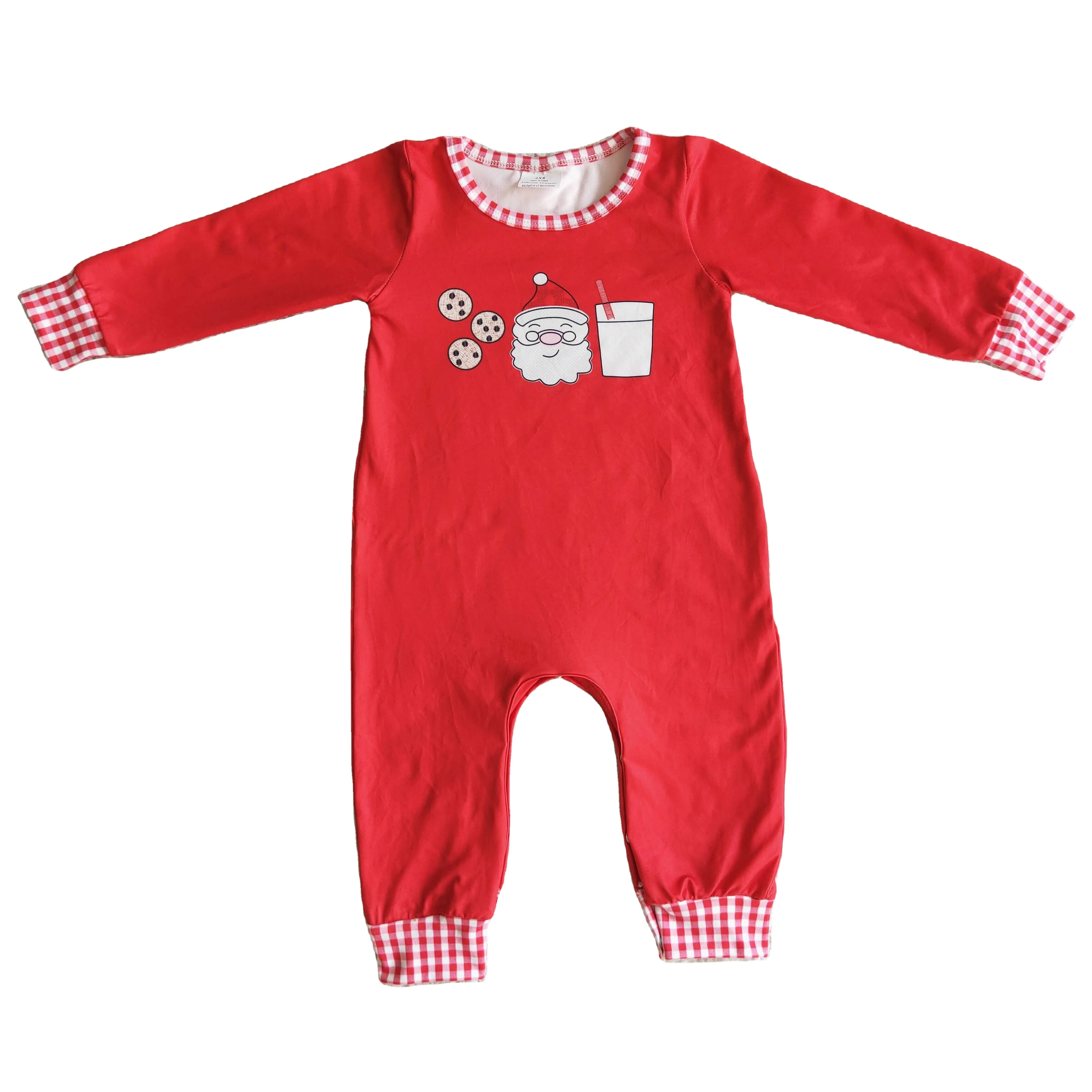 Boutique design baby boy and girl long sleeved romper Santa Claus print red jumpsuit kids holiday costume cute costume