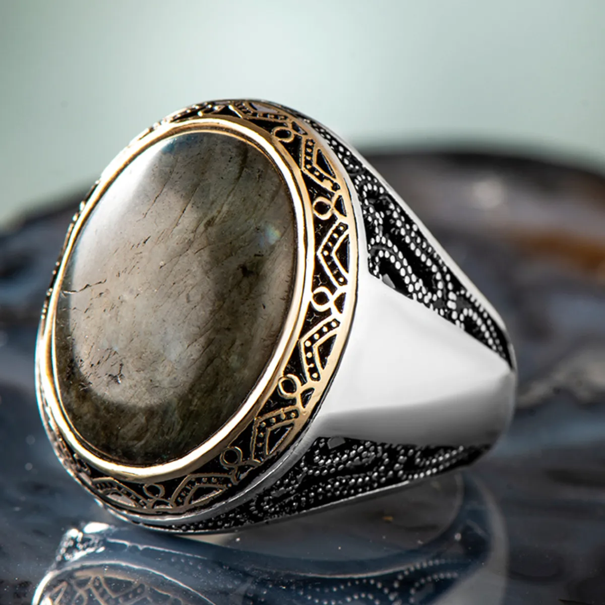 

925 Sterling Silver Charming Labradorite Stone Men's Ring Exclusive Accessory for Men Special Ring Made in Turkey