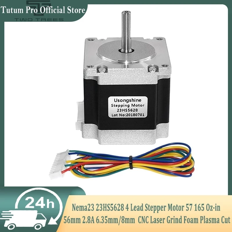 Nema23 23HS5628 4 Lead Nema 23 Stepper Motor 57 165 Oz-in 56mm 2.8A 6.35mm/8mm  CNC Laser Grind Foam Plasma Cut