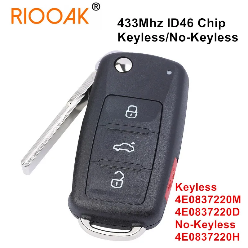 Flip Remote Key Fob 433Mhz ID46 Chip Keyless 4E0 837 220 M D H for Audi A8 S8 2003 2004 2005 2006 2007 2008 2009