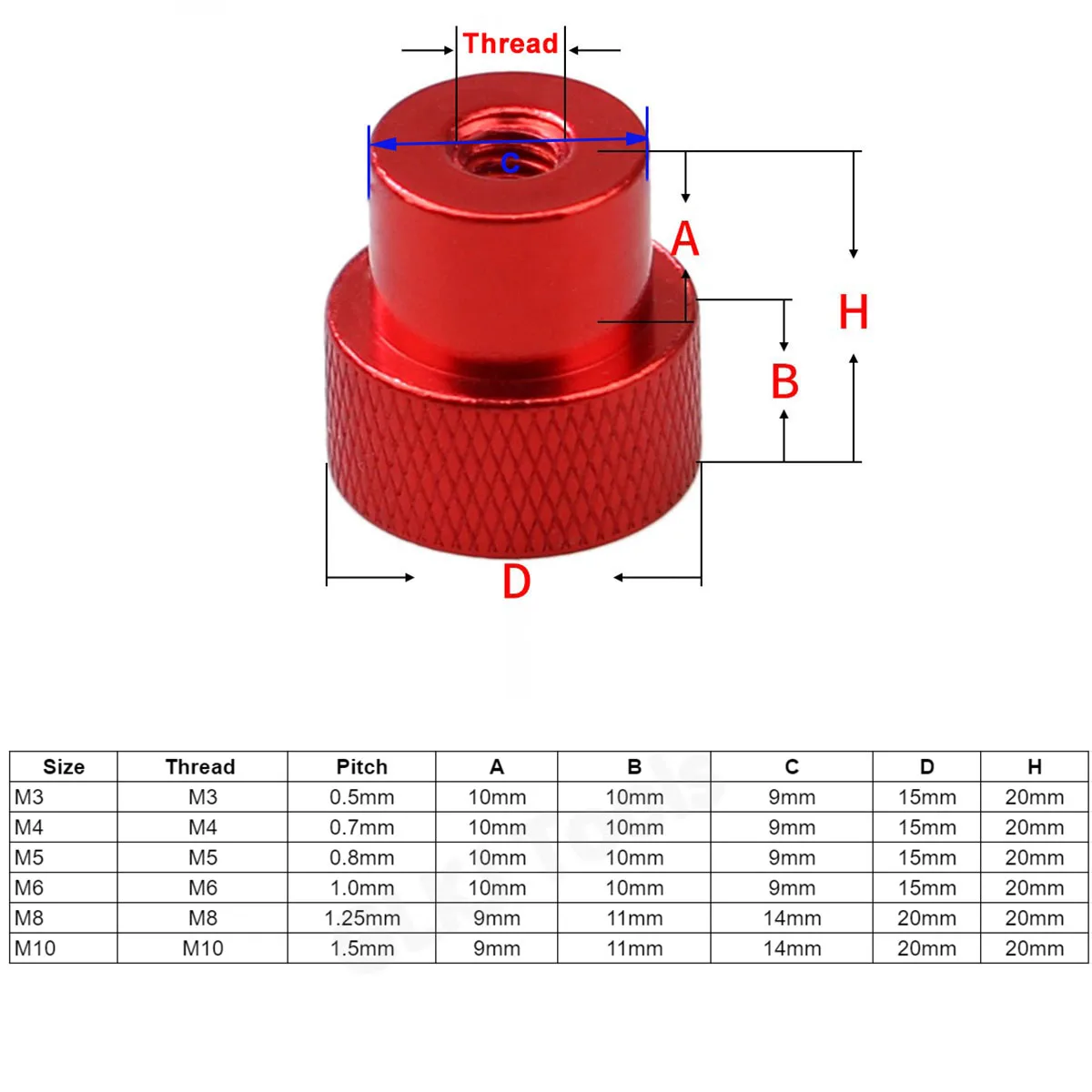 2Pcs M3 M4 M5 M6 M8 M10 Blind Hole Hand Tighten Nuts Anodized Aluminum Knurled High Step Thumb Nut For RC Models