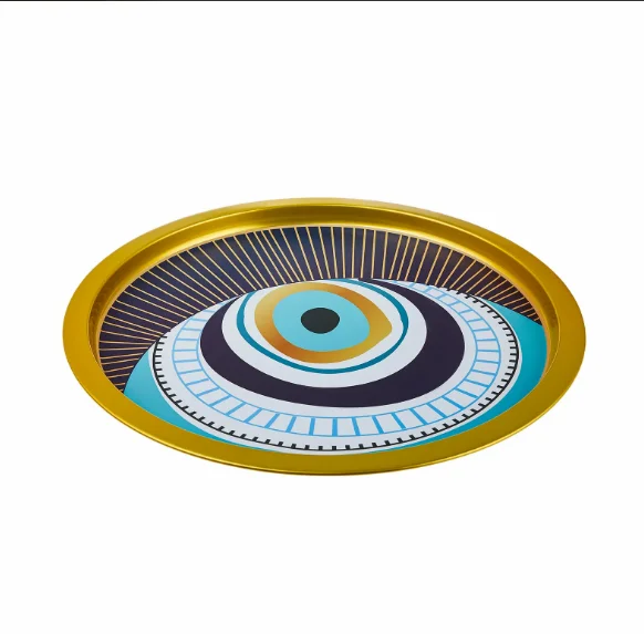 Turkish Evil Eye Designed Round Metal Serving Tray