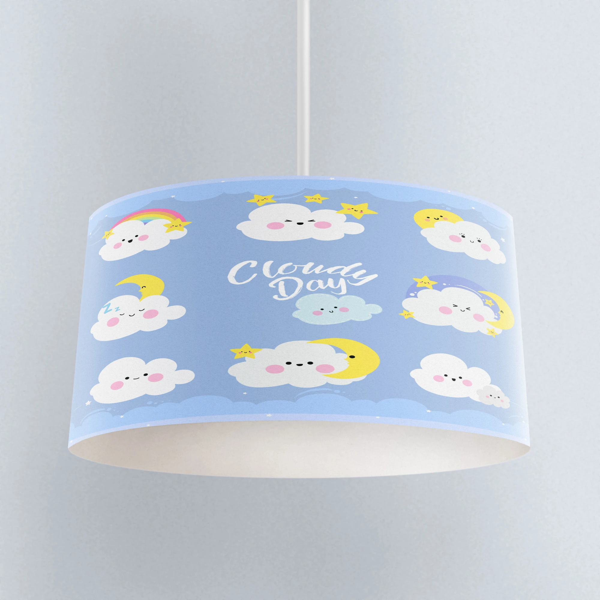 

Else Blue Sky Funny Clouds Sleep Time Print Fabric Kids Chandelier Lamp Drum Lampshade Floor Ceiling Pendant Light Shade