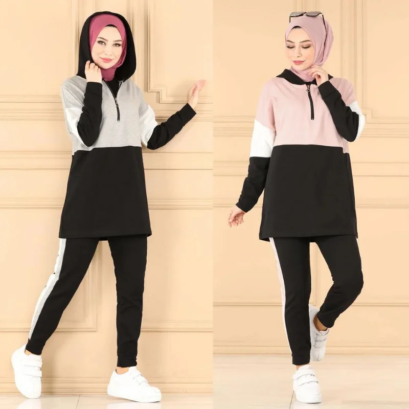 tracksuit set 2021season muslim fashion arabia Dubai fashion trends 100% Made in Turkey abayas hijab clothing muslim sets