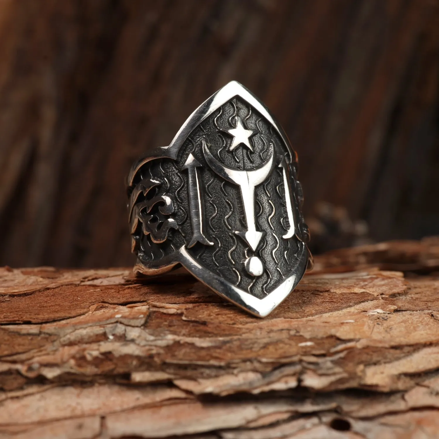 

925 Sterling Silver Adjustable Kayi Tribe Flag Vintage Retro (IYI) Motif Zihgir Men's Ring Archer Ring Gift For Him