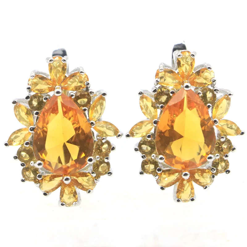 Buy 4 Get 1 Free 26x20mm Dazzling 10g Violet Tanzanite Golden Citrine Gift For Woman\'s Bride Wedding Silver Earrings