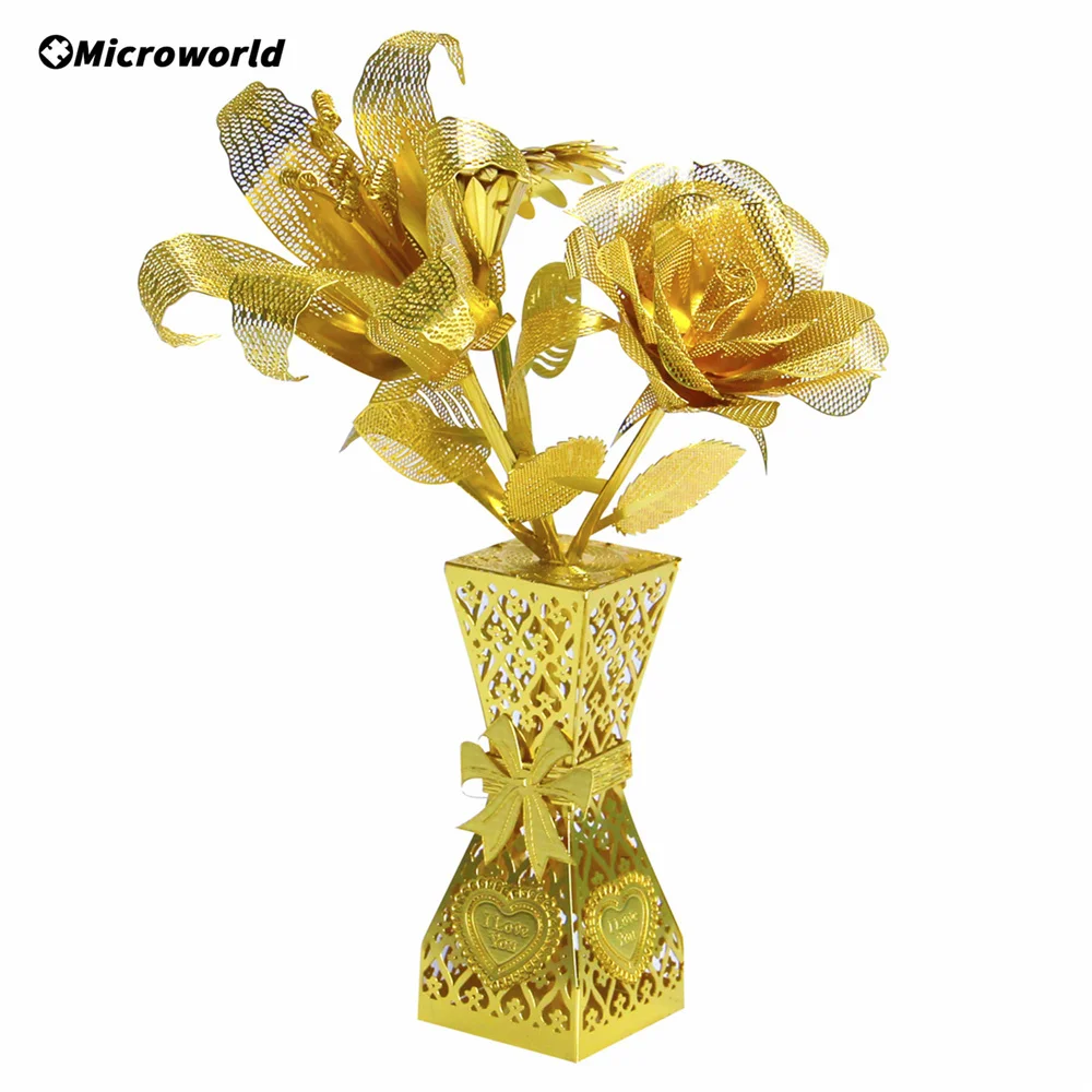 Microworld 3D Flower Styling Puzzle Romantic Rose Lily Model Kits Home Decoration Jigsaw Toys New Year Gifts For Girls Princess