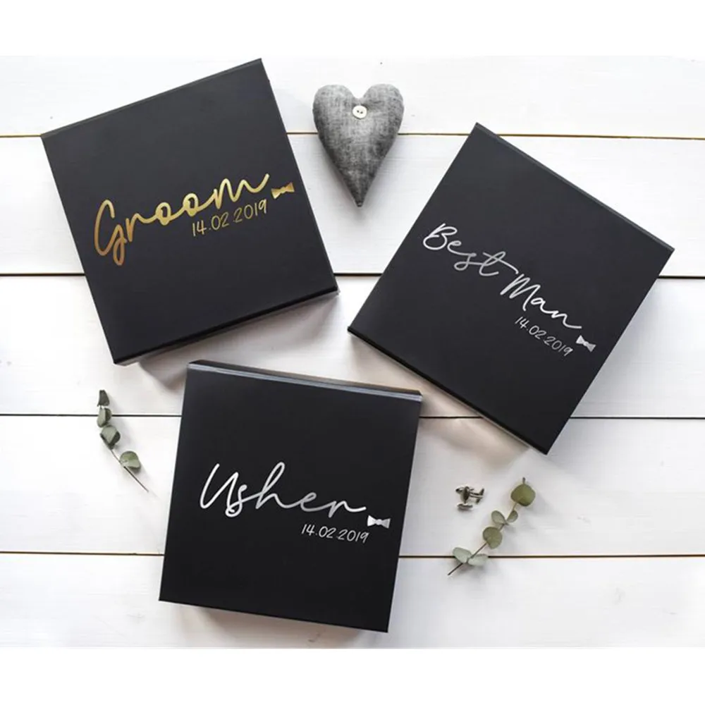 gold font bride to be Groom gift box,personalized Real Foil wedding best man boxes,Maid of Honour valentines proposal packing