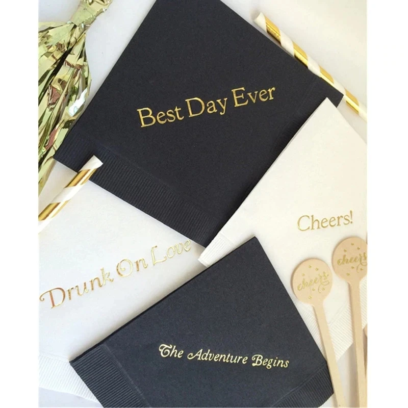 

Personalize Best Day Ever Drunk On Love Drunk In Love The Adventure Begins Cheers 50 Napkins Metallic Gold Foil or Any Color