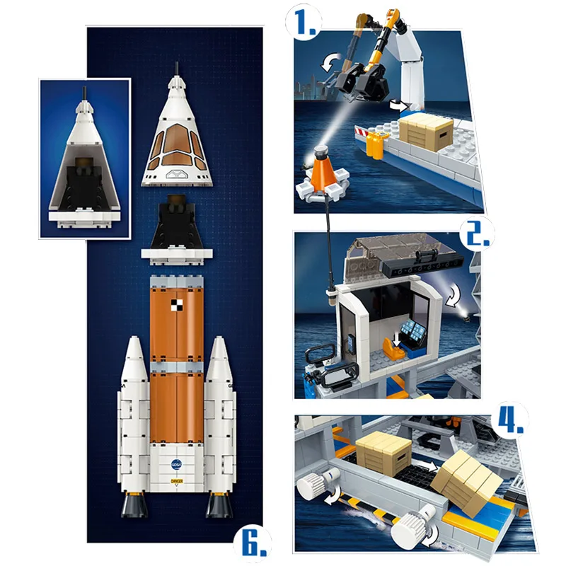 City Series Space Carrier Satellite Rocket Launch Center Model Building Blocks MOC Lading Vehicle Astronaut Bricks Toys Kid Gift