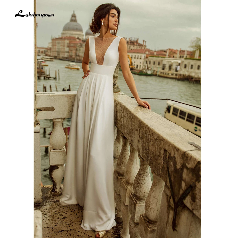 Simples Macacões Praia País Vestidos De Casamento 2023 Sexy Deep V Neck Vestidos De Noiva trouwjurk abiti da sposa