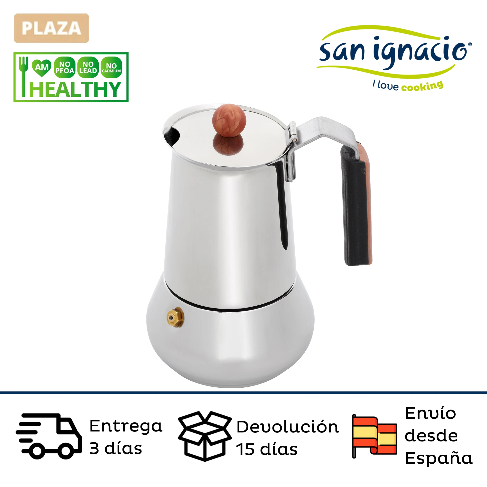 SAN IGNACIO Copper coffee maker for 6 cups (210 ml) of stainless steel with ergonomic margo with background fit for all fires