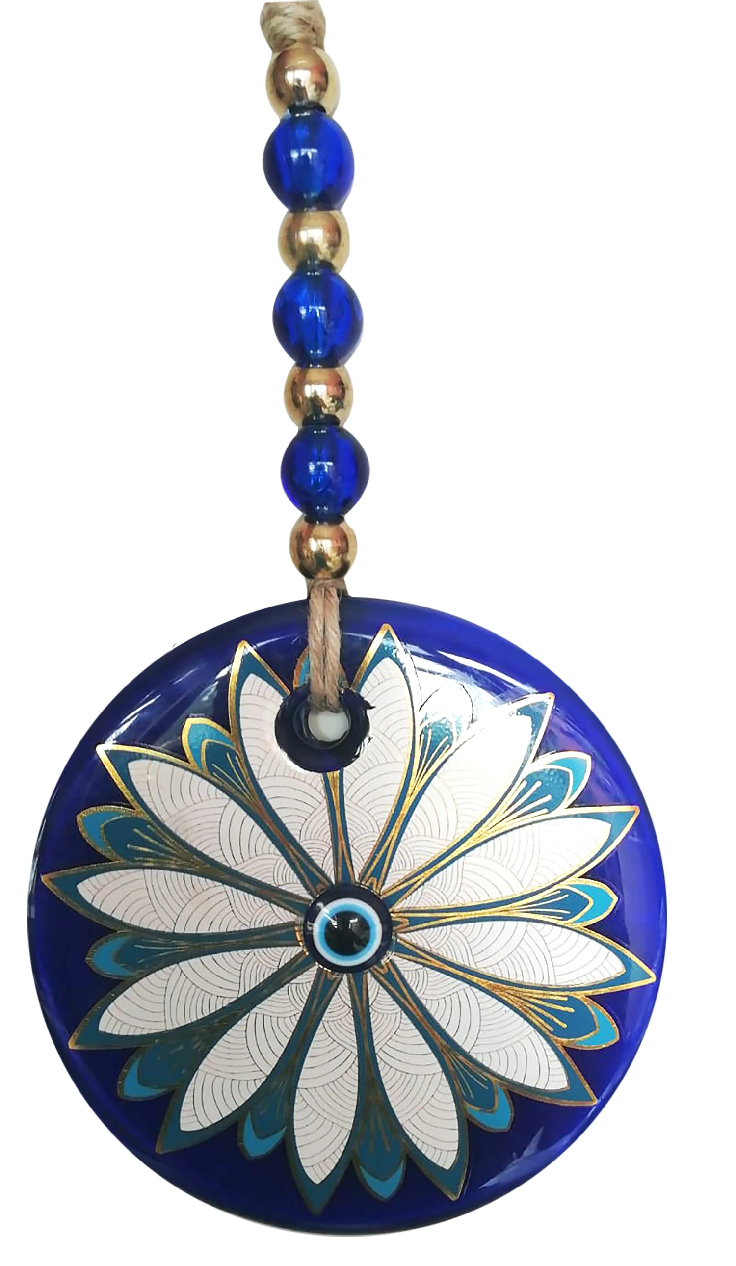 

Big Size-14 cm Diameter- Colored Patterned Glass Blue Evil Eye Wall Hanging Ornament – Turkish Nazar Bead - Ho