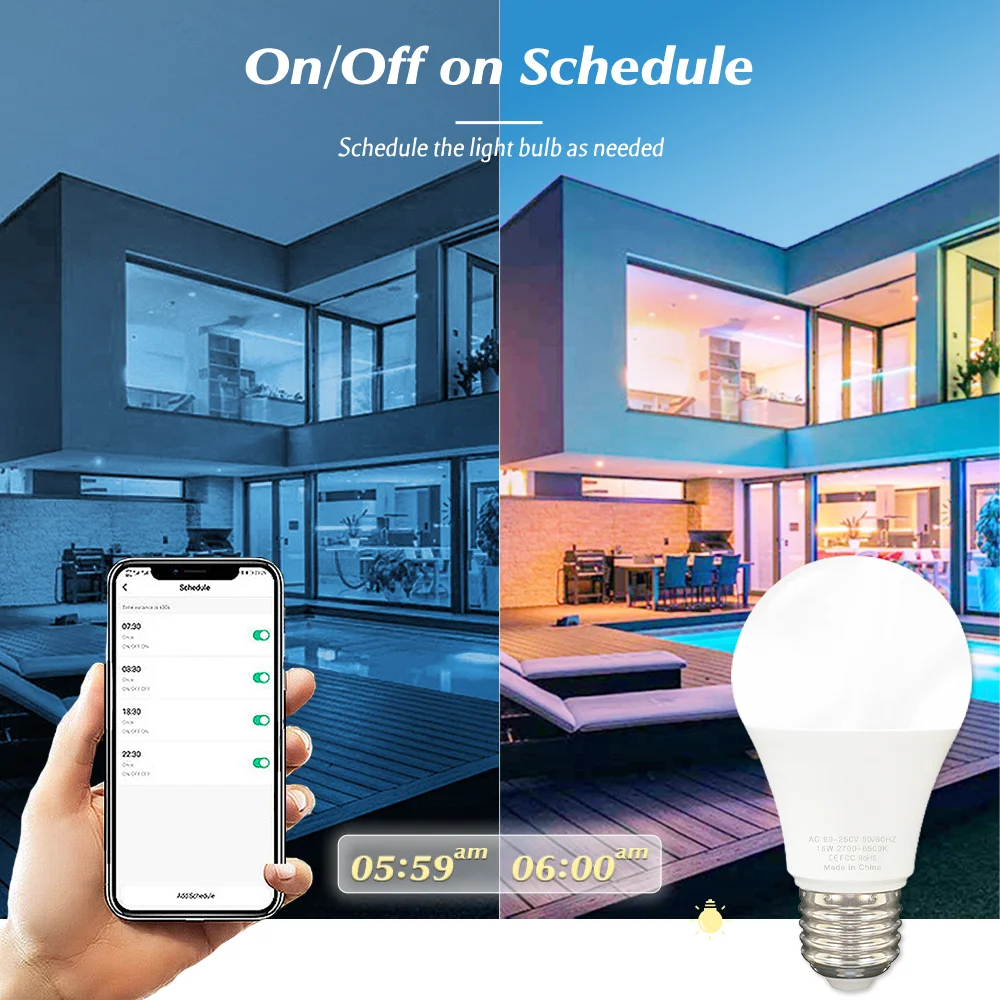 Tuya 15W E27 WiFi Smart Light Bulb RGB Dimmable Led Light Smart Lamp, Support Tuya Smart Life Yandex Alice Alexa Google Home