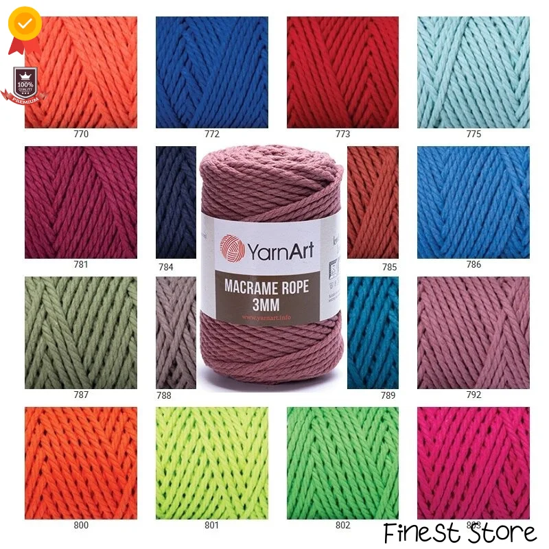 Yarnart Macrame Rope 3MM|3 BALLS Threads For Knitting Yarn Colorful Thread Sewing Accessories Handmade Wool Dress Patches Stitch