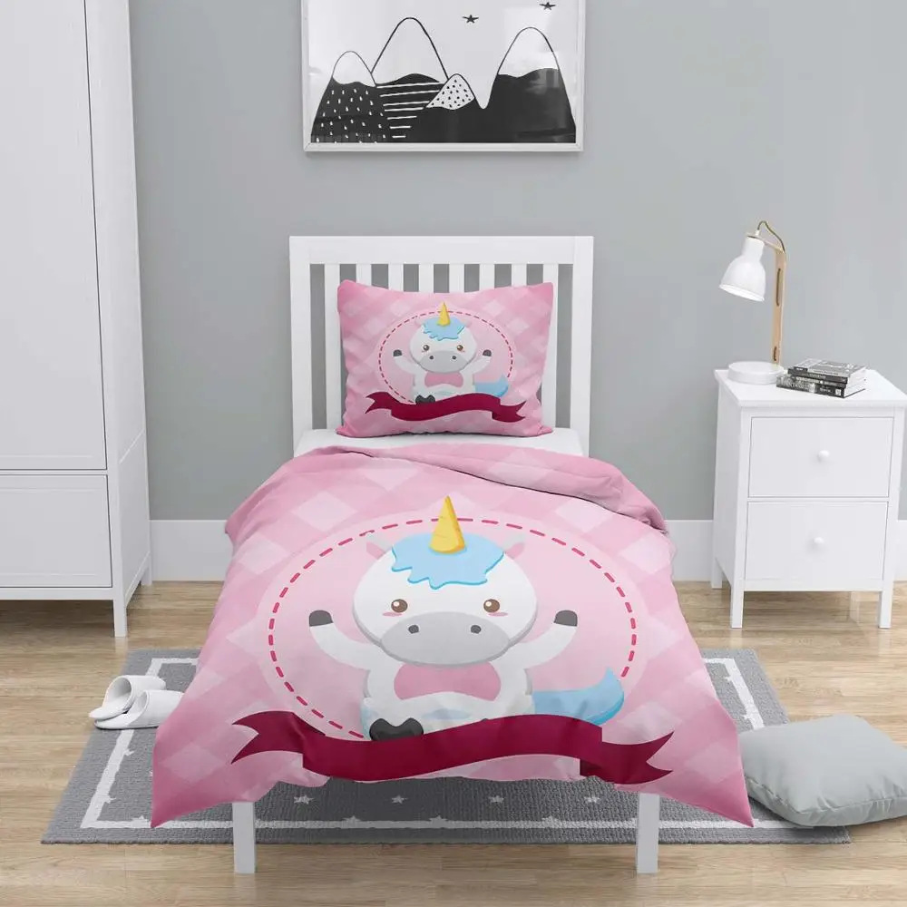 

Else 4 Pcs Pink Little Cute Horse 3D Print Cotton Satin Chidren Kids Duvet Cover Bedding Set Pillow Case Bed Sheet