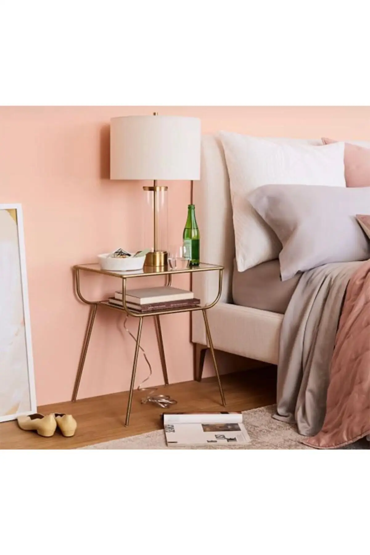 Vàng Kim Loại Gỗ Thiết Kế Kệ Kính Sofa Cao Cấp Mặt Bàn Nightstand Cà Phê Trang Trí Nhà Bắc Âu Phòng Ngủ Phòng Khách Tạp Chí
